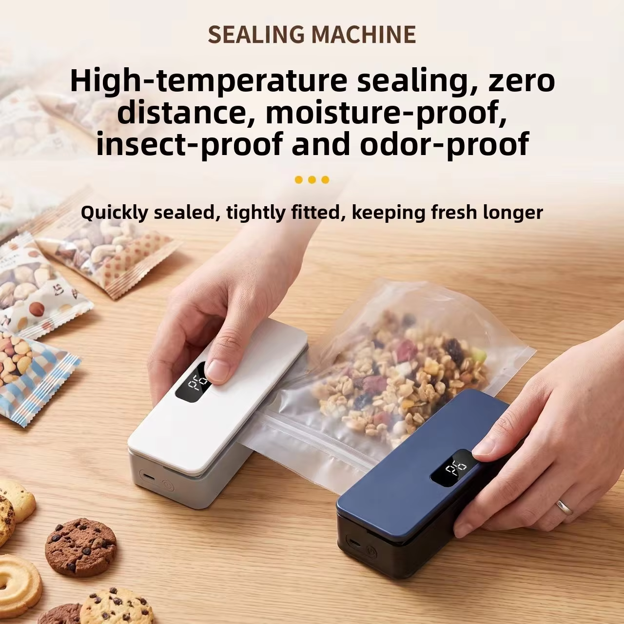 Mini Bag Sealer Magnetic Fridge, 6/8Speed Adjustmen，Selladora De Bolsas Plasticas, Portable Mini Heat Sealer with LED Display, Adjustable Bag Sealer Built-In Cutter and Magnetic Back, Rechargeable Sealer Machine，P0121-1-WE-V1-S1