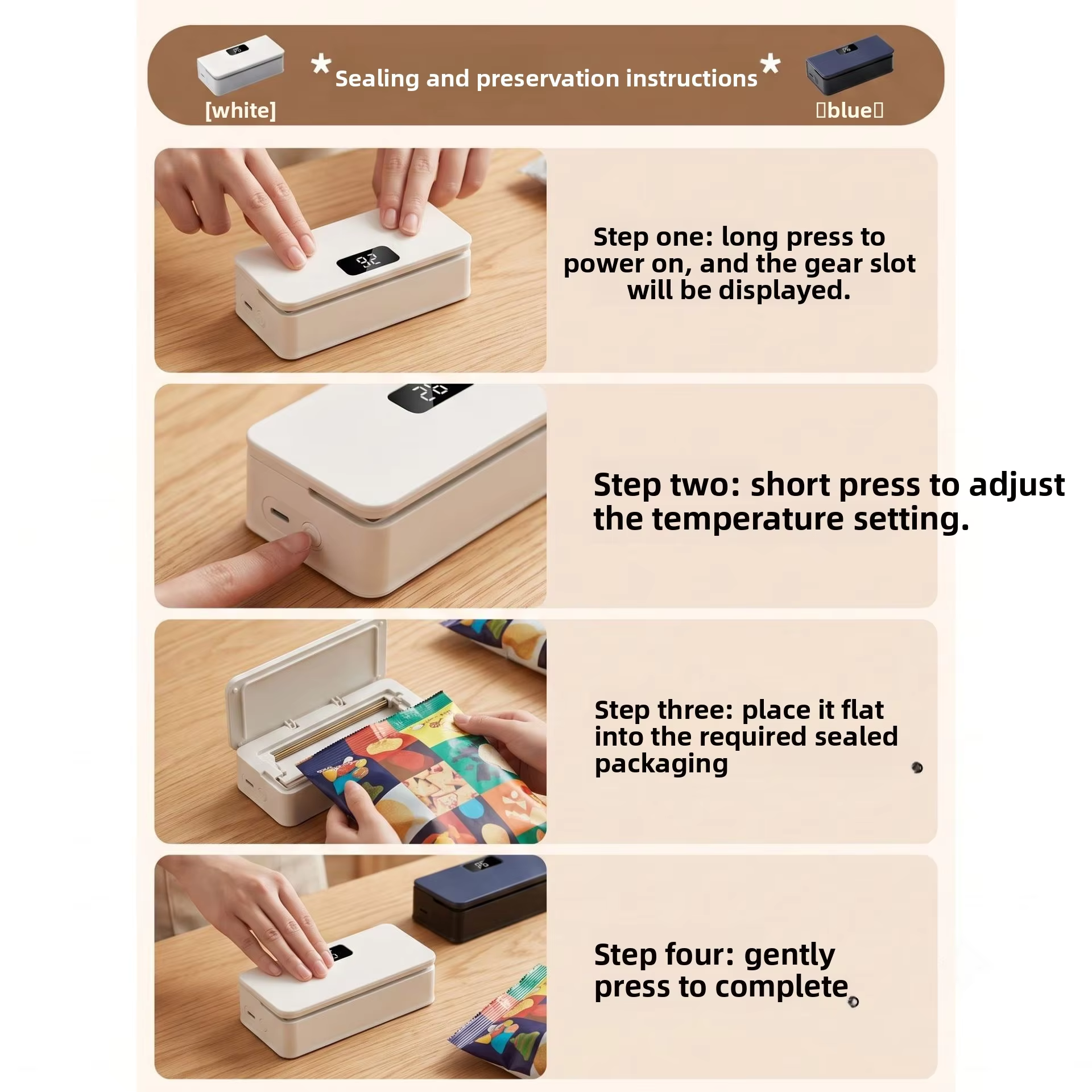Mini Bag Sealer Magnetic Fridge, 6/8Speed Adjustmen，Selladora De Bolsas Plasticas, Portable Mini Heat Sealer with LED Display, Adjustable Bag Sealer Built-In Cutter and Magnetic Back, Rechargeable Sealer Machine，P0121-1-WE-V1-S1