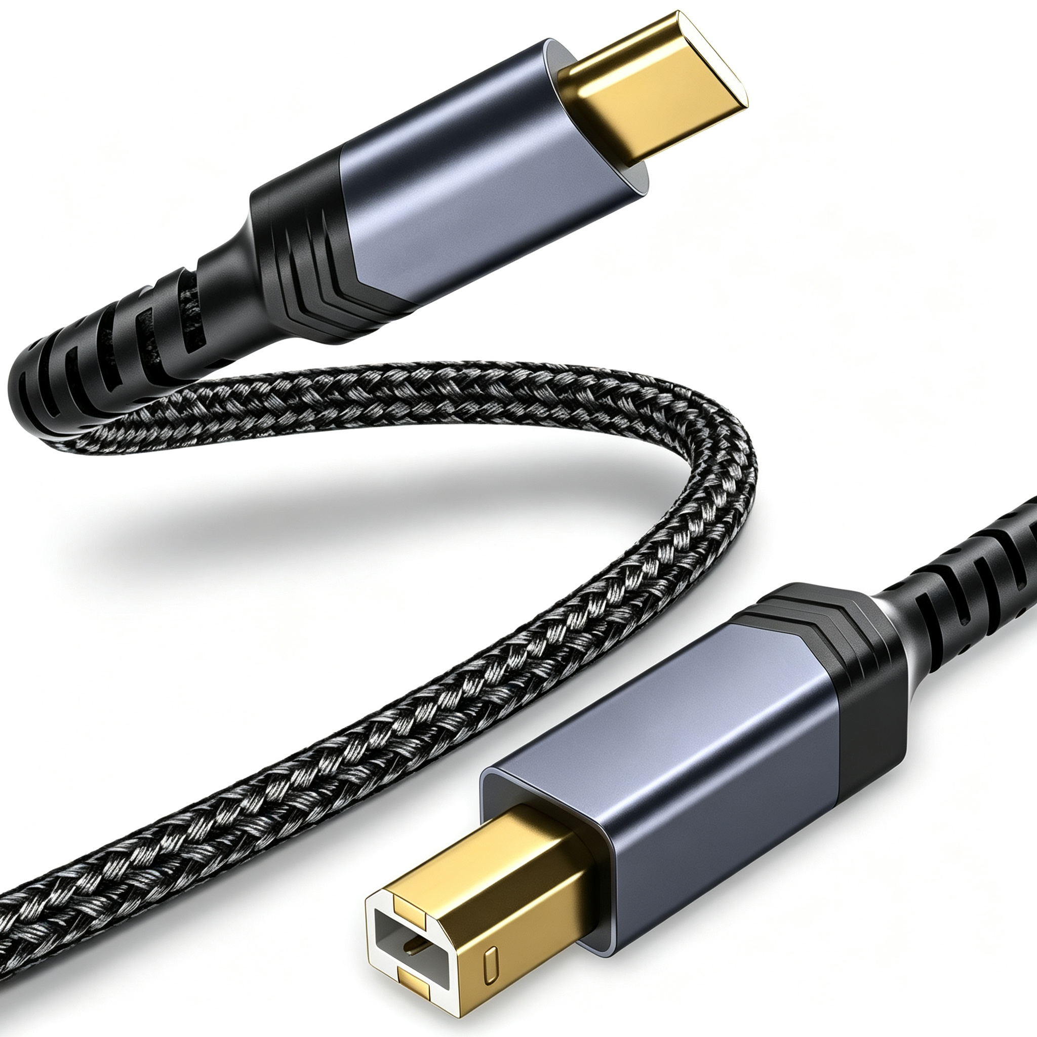 USB C to USB B Printer Cable, Nylon Braided Type C to MIDI Cable for MacBook Pro/Air, iPad Pro, Extra Reach for Yamaha Digital Piano, DJ Controller, HP/Epson Printer (Grey)-CC0035-C