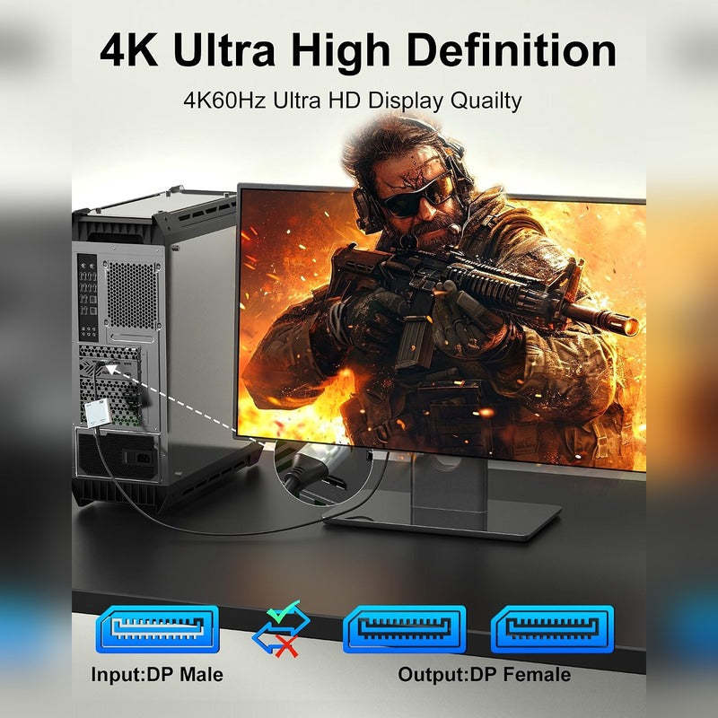 DisplayPort to Dual DisplayPort Splitter Adapter, 8K/4K@60Hz Display Port Splitter Extended Display for Dual Monitors, DP1.4 Splitter 1 in 2 Out, DisplayPort MST Hub for Desktop PC Laptop