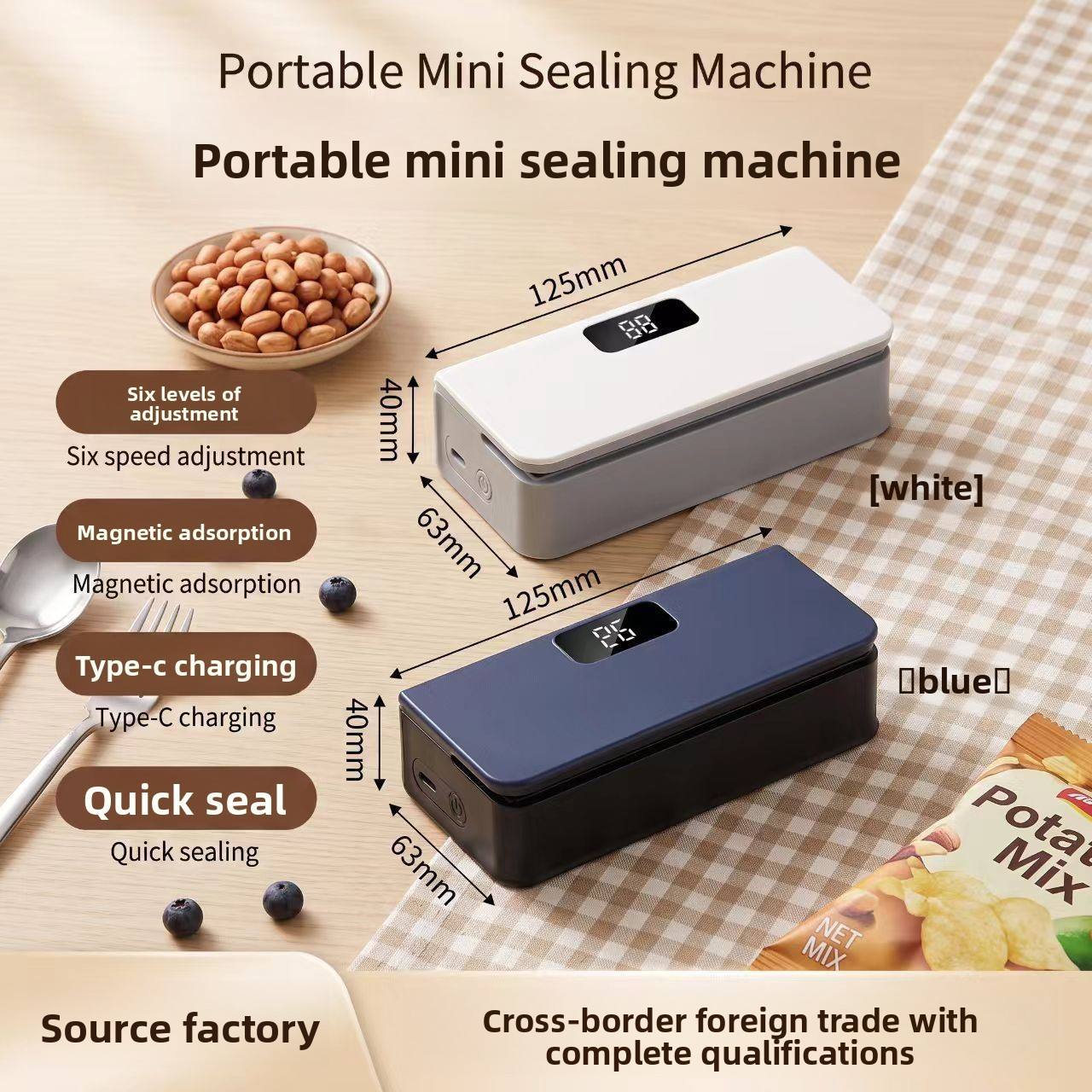 Mini Bag Sealer Magnetic Fridge, 6/8Speed Adjustmen，Selladora De Bolsas Plasticas, Portable Mini Heat Sealer with LED Display, Adjustable Bag Sealer Built-In Cutter and Magnetic Back, Rechargeable Sealer Machine，P0121-1-WE-V1-S1