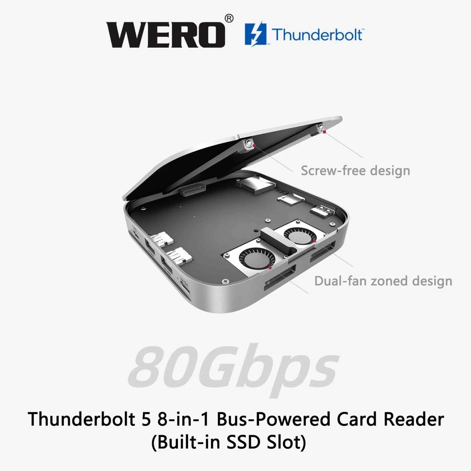 WERO Thunderbolt 5 80Gbps 8-in-1 Card Reader & SSD Enclosure(TBT5-SSD-8in1-Readerr)