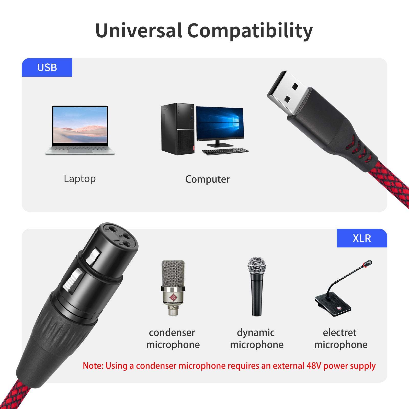 USB male to XLR female recording cable,XLR Female to USB A Microphone Link Converter Cable for Microphones or Karaoke Recording
