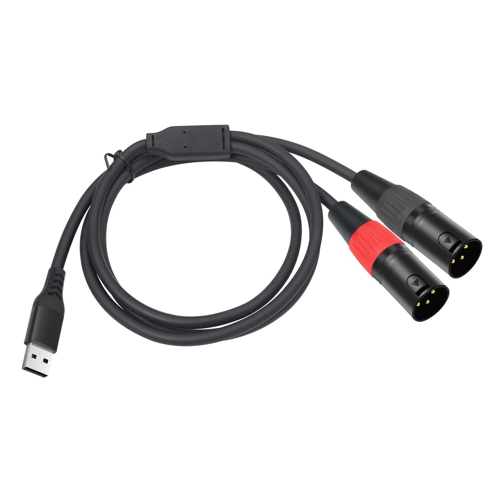 USB to Stereo Converter Audio Cable , USB A to 2 XLR Male output for speakers/amplifiers; one-way USB to XLR with 32Bit/384kHz decoding; red right, black left