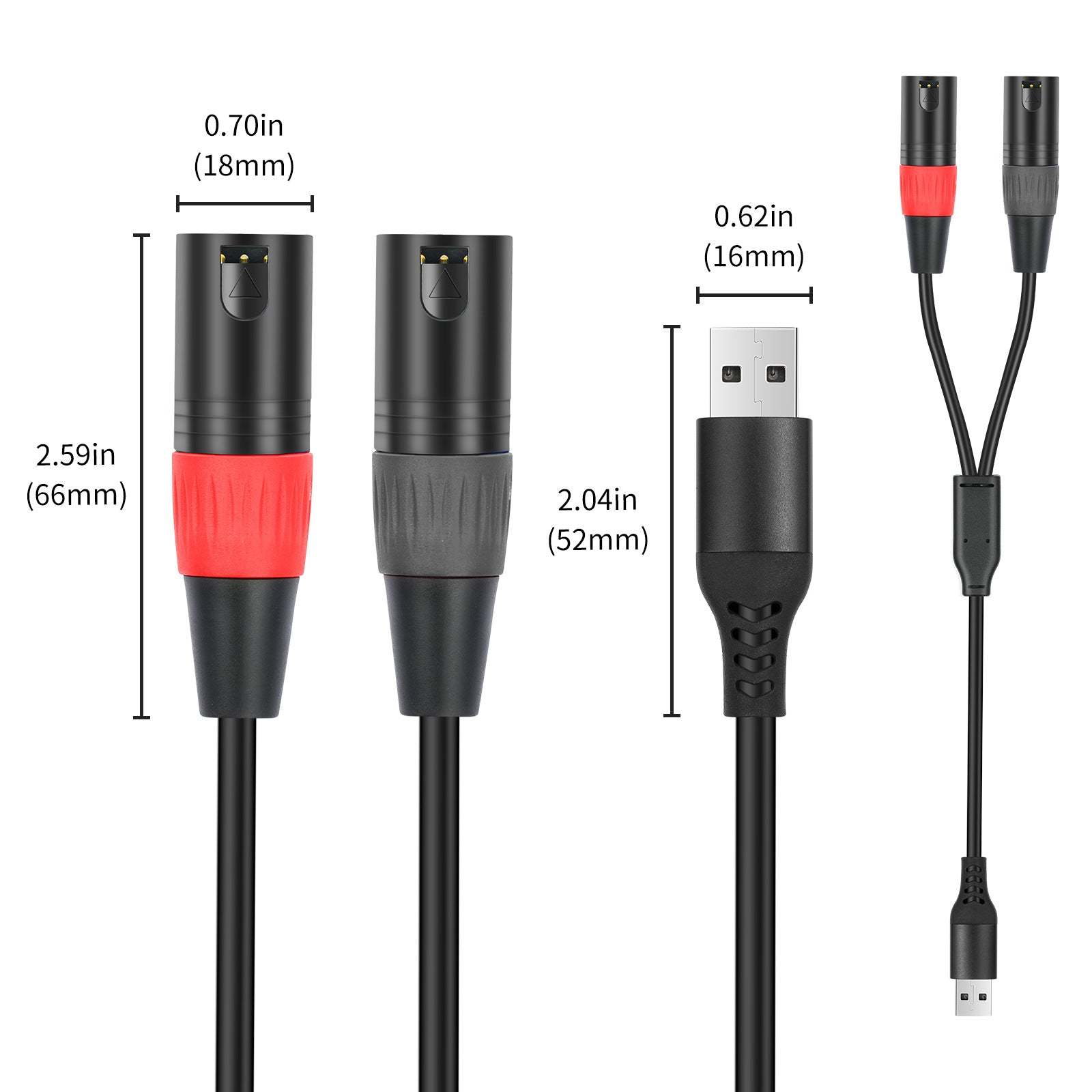 USB to Stereo Converter Audio Cable , USB A to 2 XLR Male output for speakers/amplifiers; one-way USB to XLR with 32Bit/384kHz decoding; red right, black left