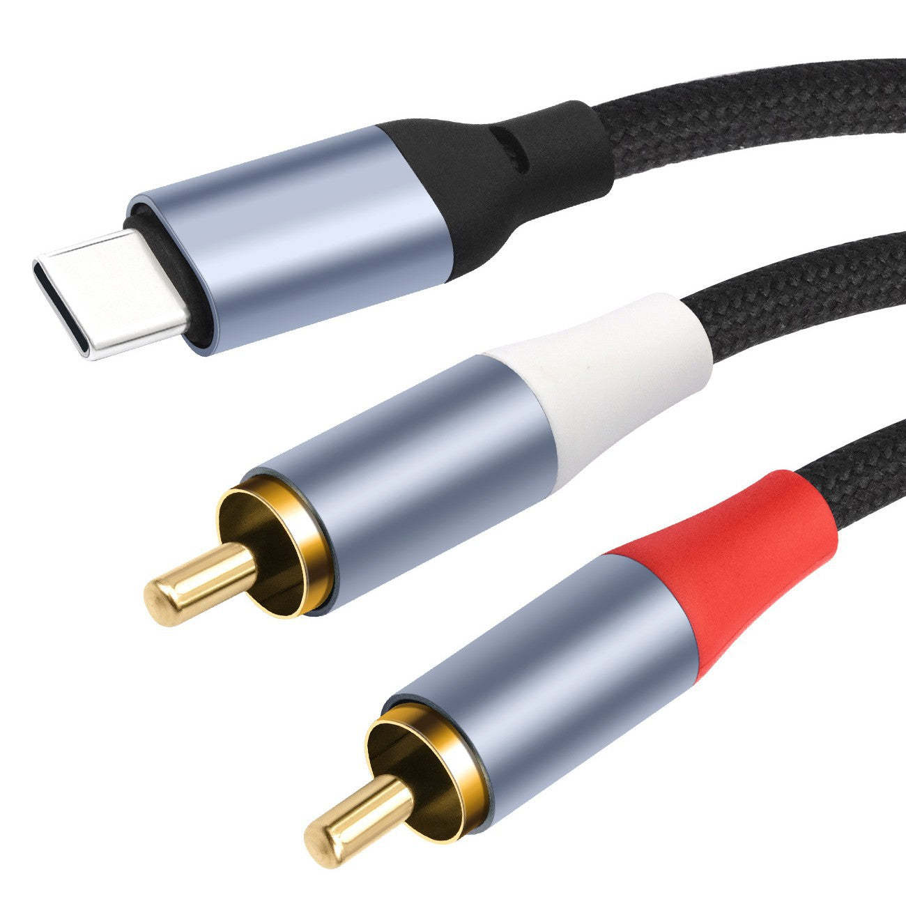 USB C to 2RCA Braided Audio Cable，USB C to 2 Male 24-bit/96 kHz Y RCA Audio Splitter Cord Adapter for iPad, Phone, Laptop, Tablet, Galaxy, Pixel, Home Theater, DVD, Amplifier, Speaker, Car Stereo
