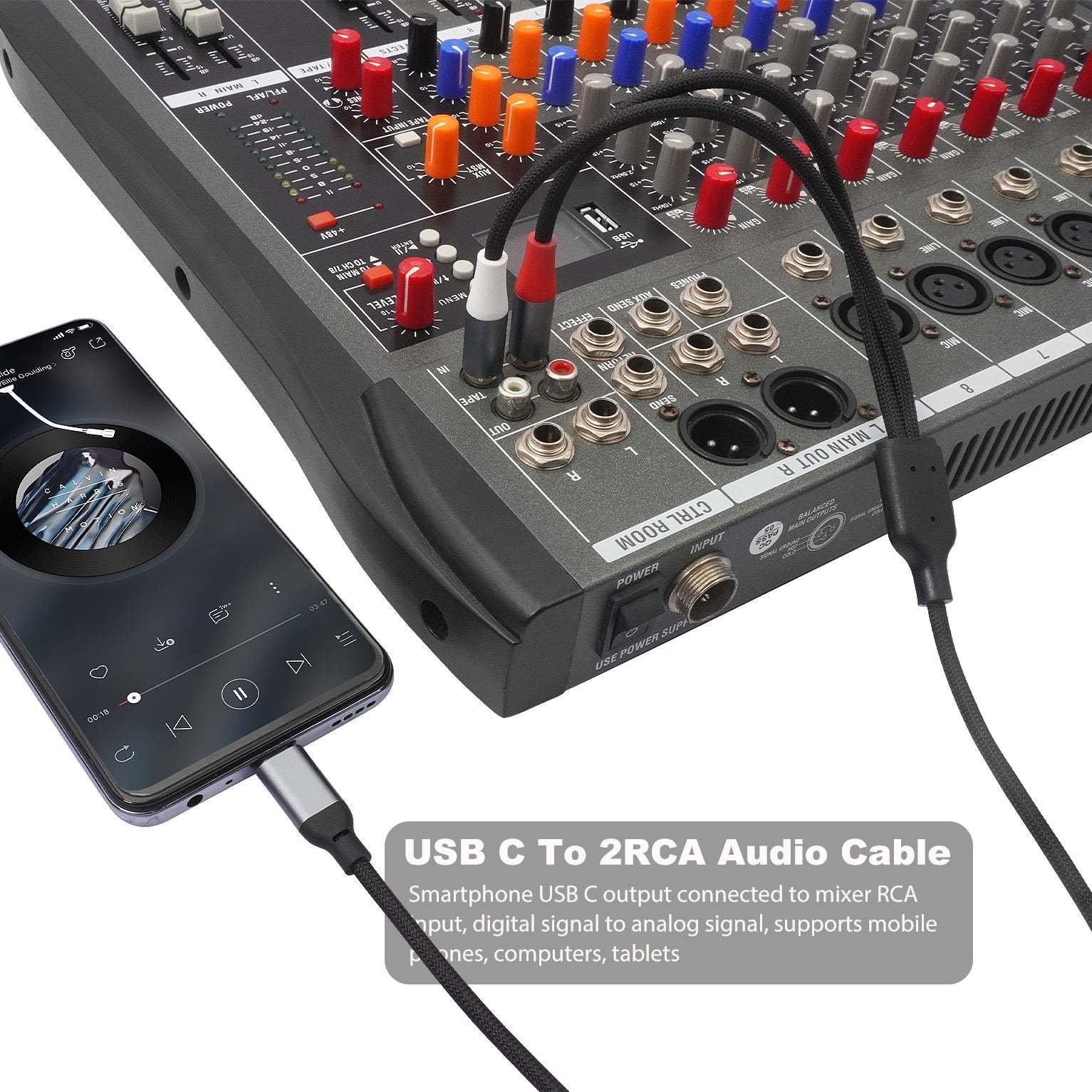 USB C to 2RCA Braided Audio Cable，USB C to 2 Male 24-bit/96 kHz Y RCA Audio Splitter Cord Adapter for iPad, Phone, Laptop, Tablet, Galaxy, Pixel, Home Theater, DVD, Amplifier, Speaker, Car Stereo