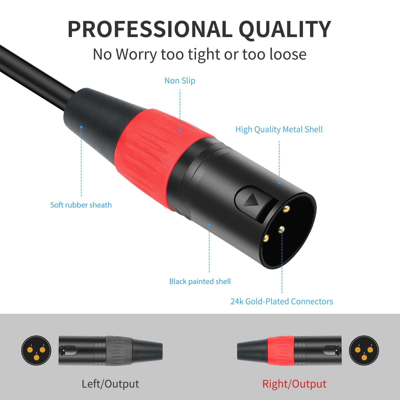 USB to Stereo Converter Audio Cable , USB A to 2 XLR Male output for speakers/amplifiers; one-way USB to XLR with 32Bit/384kHz decoding; red right, black left