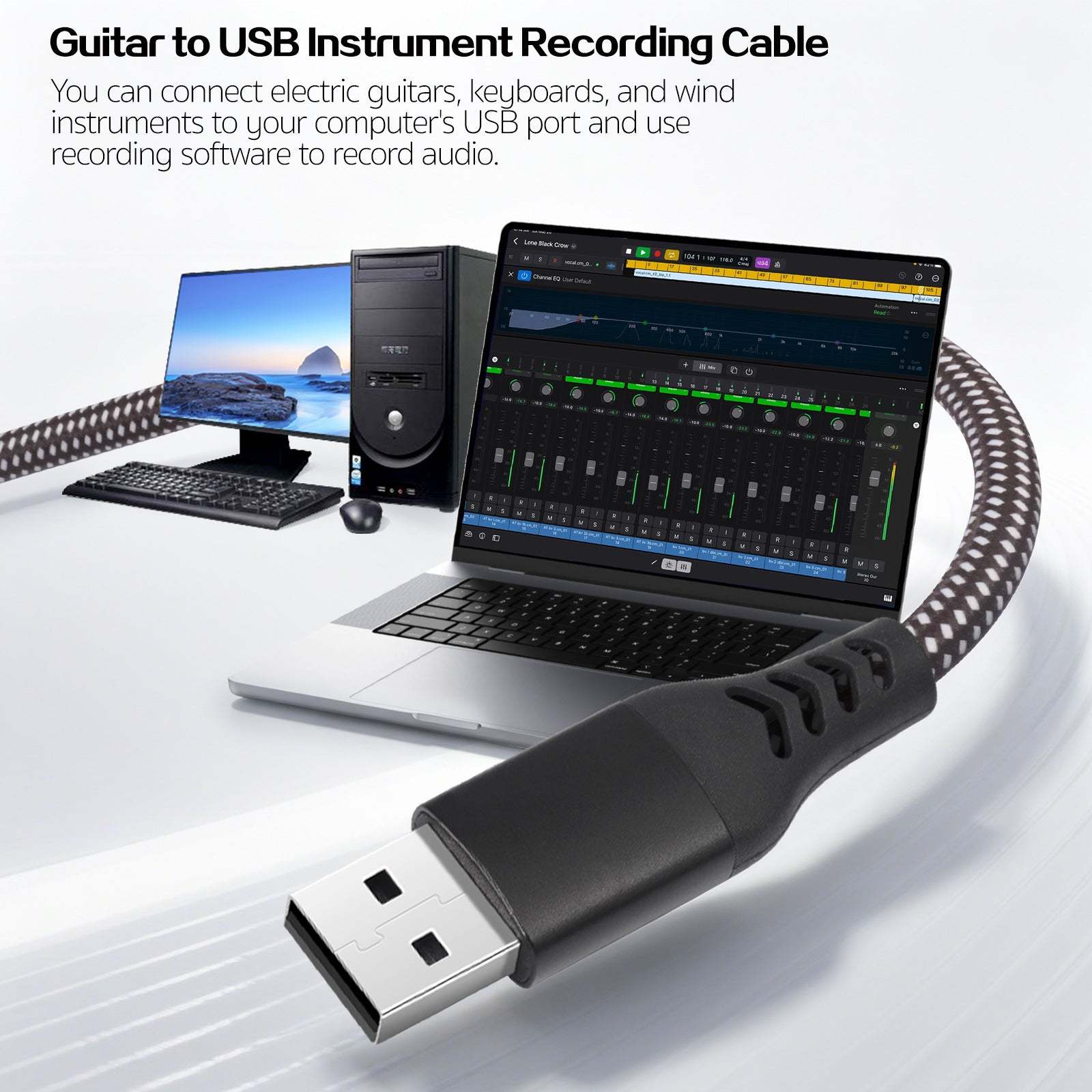 USB-A to 1/4 inch TRS Audio Stereo Cable, USB-A to 6.35mm Quarter inch Aux Jack Stereo Audio Cable for Laptop, Windows, PC, Amplifier, Speaker, Note: NOT Support Recording, Car, MP3, Truck, TV USB Ports