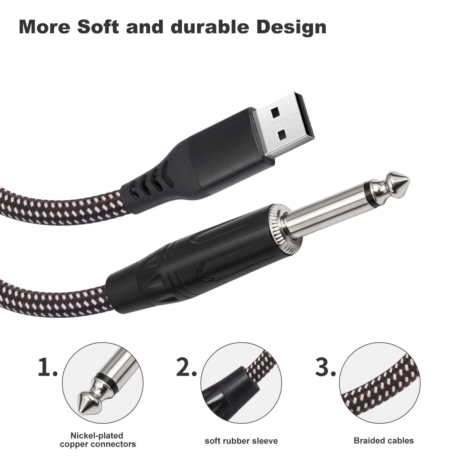 USB-A to 1/4 inch TRS Audio Stereo Cable, USB-A to 6.35mm Quarter inch Aux Jack Stereo Audio Cable for Laptop, Windows, PC, Amplifier, Speaker, Note: NOT Support Recording, Car, MP3, Truck, TV USB Ports