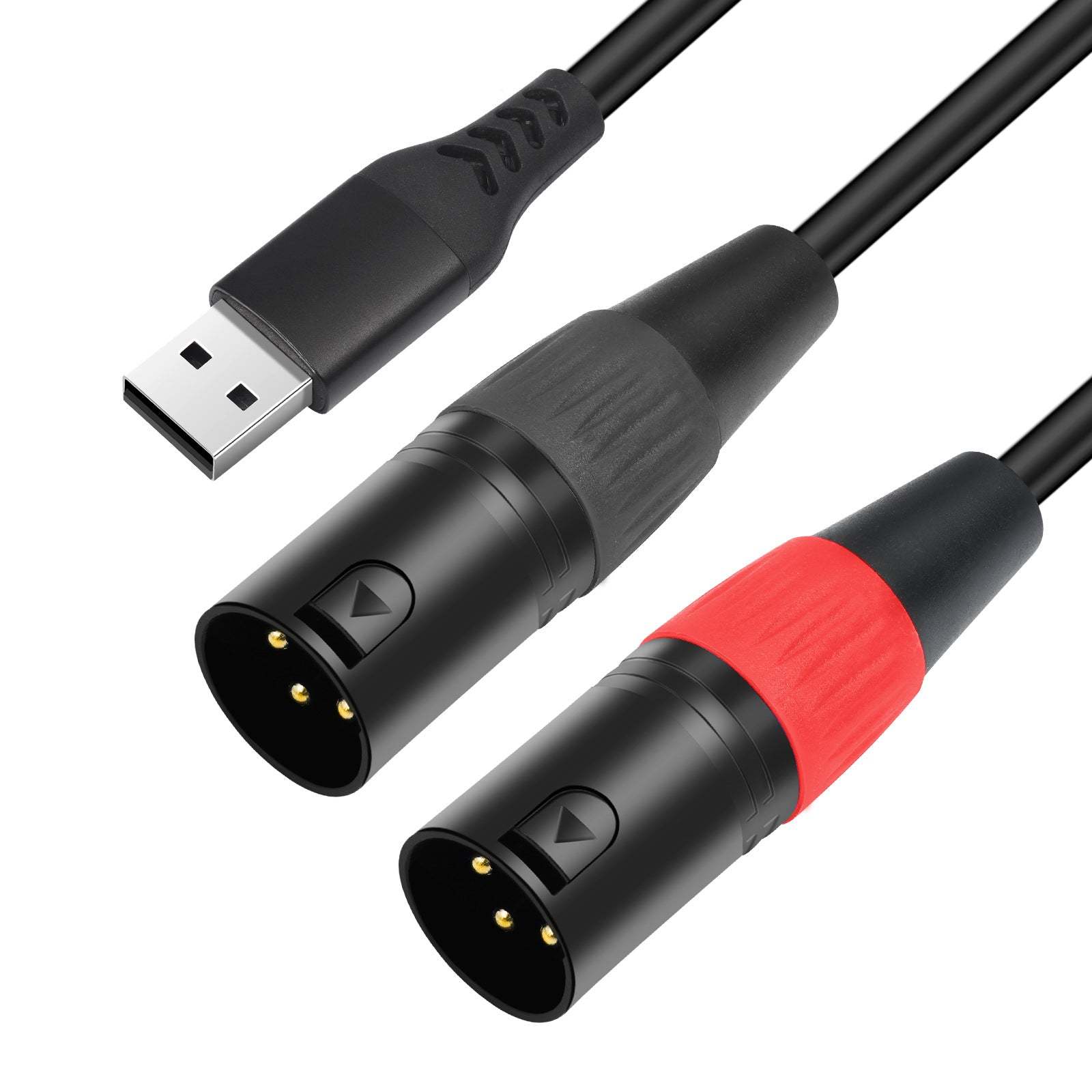 USB to Stereo Converter Audio Cable , USB A to 2 XLR Male output for speakers/amplifiers; one-way USB to XLR with 32Bit/384kHz decoding; red right, black left