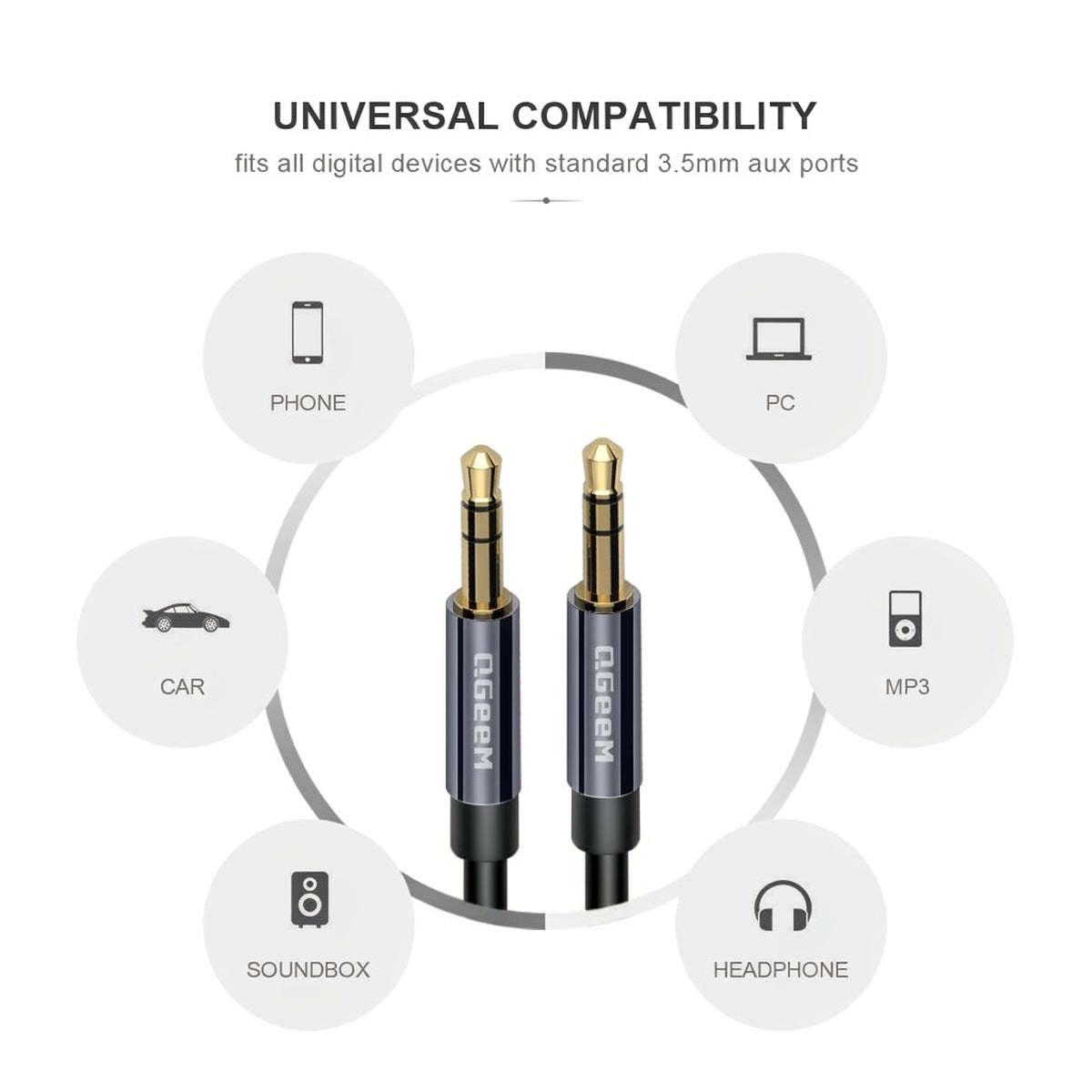 3.5mm TO 3.5mm Aux Cable, 3.5mm Audio Cable, Auxiliary Aux Cord Braided Hi-Fi Sound 1/8 Auxiliary Stereo Cable for Car Stereo, Headphones,Speaker, Laptops, Phone, iPad(with Aux Port)-AU04-F