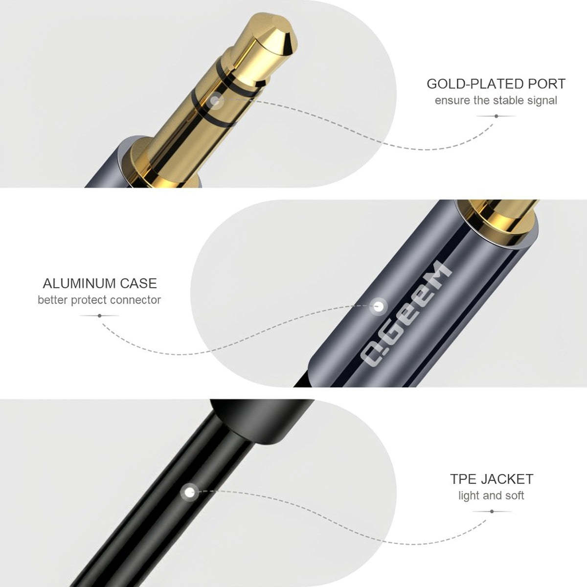 3.5mm TO 3.5mm Aux Cable, 3.5mm Audio Cable, Auxiliary Aux Cord Braided Hi-Fi Sound 1/8 Auxiliary Stereo Cable for Car Stereo, Headphones,Speaker, Laptops, Phone, iPad(with Aux Port)-AU04-F