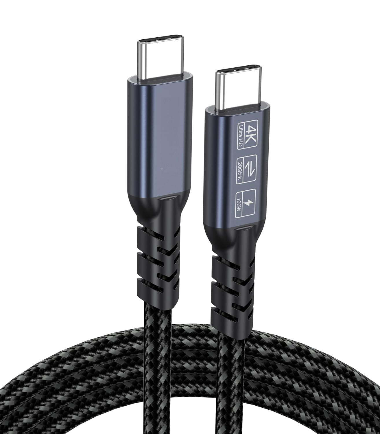 USB-C to USB-C 4k@60hz Cable, USB-C 3.2 Gen 2 20Gbps High Speed Transfer 100W Fast Charging Full Function Cord for Macbook Phone Monitor,Tablets, Laptops-CC0030-B