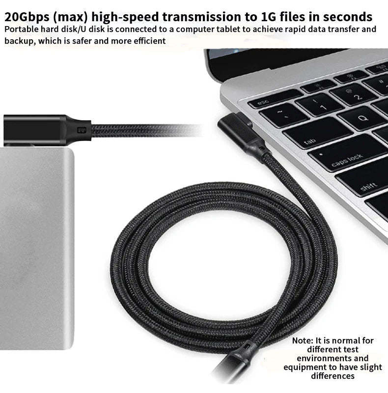 90 Degree Right Angled USB-C to USB-C VR Cable, 20Gbps Data Transfer,PD100W Fast Cahrging, 4K@60Hz Video Output for smartphones, laptops, and cameras--CC0030-F-0.2-BK