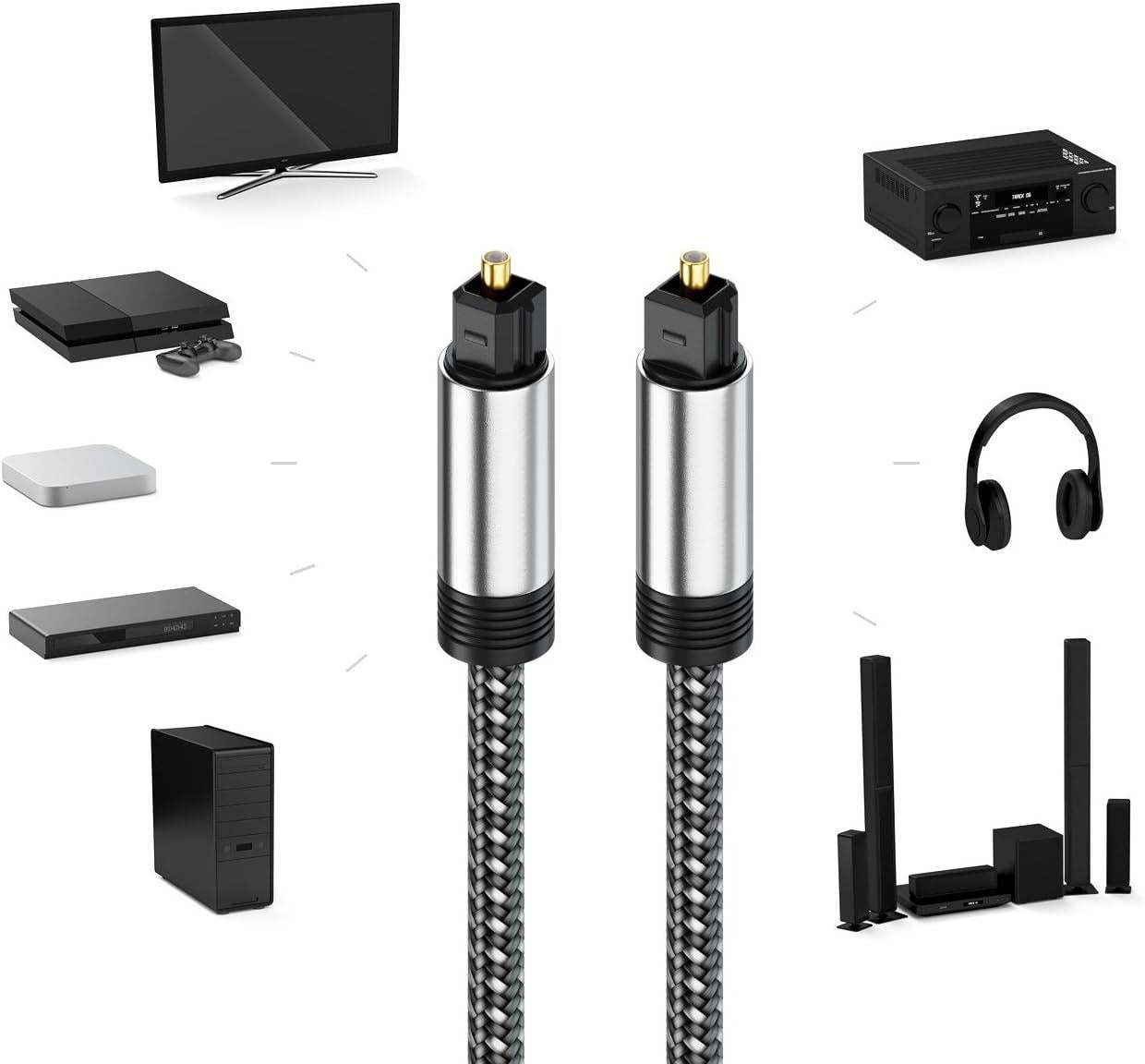 Optical Audio Cable , Toslink Digital Fiber Optic Cable, Nylon Braided S/PDIF Audio Cord for Soundbar, Home Cinema, Stereo, TV, Xbox One/PS4