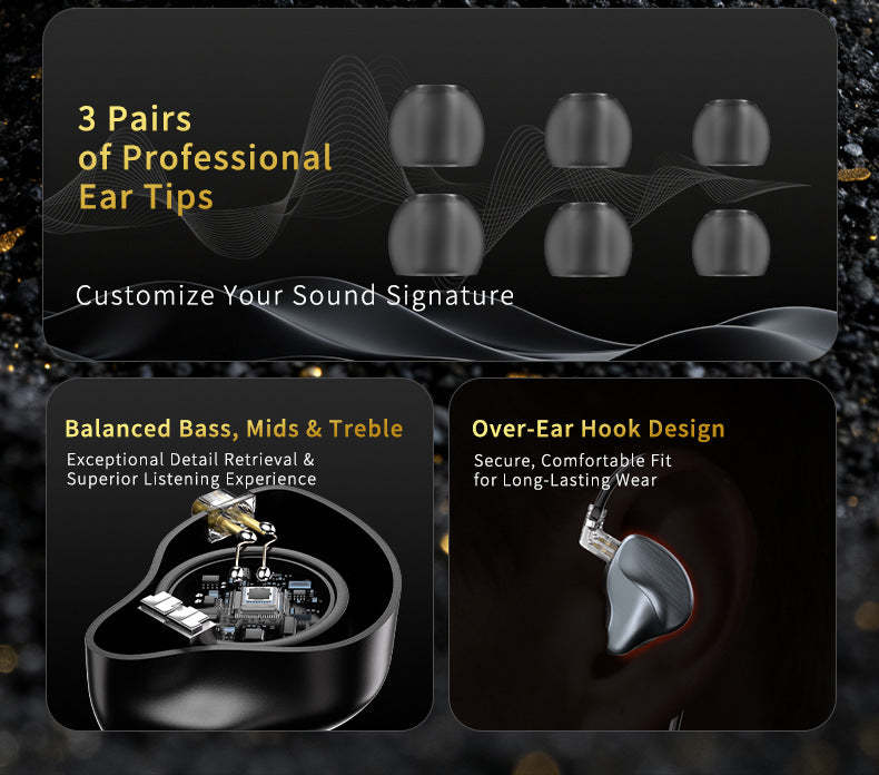 Pro Dual-Driver (1DD+1BA) Wired IEM Earphones – HiFi Audio, 26dB Noise Isolation, Detachable 2-Pin Cable, Ergonomic Fit, Compatible with PC/PS5/Laptops/Tablets/Music Players