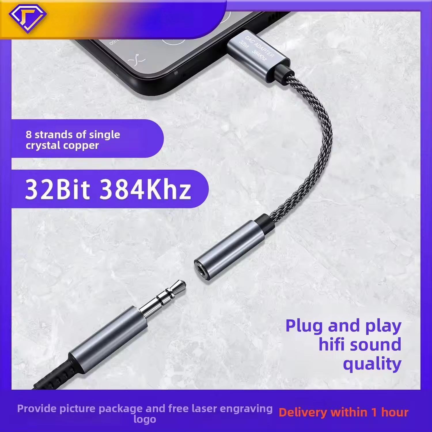 Type-C to 3.5mm Audio Adapter, Hi-Fi DAC Hi-Res Digital Decoder Earphone Amplifier 32Bit 384kHz Type-C to AUX Jack Dongle with ALC5686 Chip, Metal Housing Braided Cable for Headphones, Speakers, Phones Laptops