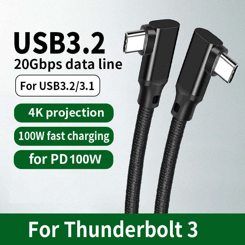 90 Degree Right Angled USB-C to USB-C VR Cable, 20Gbps Data Transfer,PD100W Fast Cahrging, 4K@60Hz Video Output for smartphones, laptops, and cameras--CC0030-F-0.2-BK