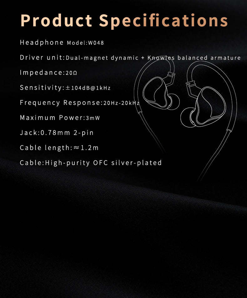 Pro Dual-Driver (1DD+1BA) Wired IEM Earphones – HiFi Audio, 26dB Noise Isolation, Detachable 2-Pin Cable, Ergonomic Fit, Compatible with PC/PS5/Laptops/Tablets/Music Players