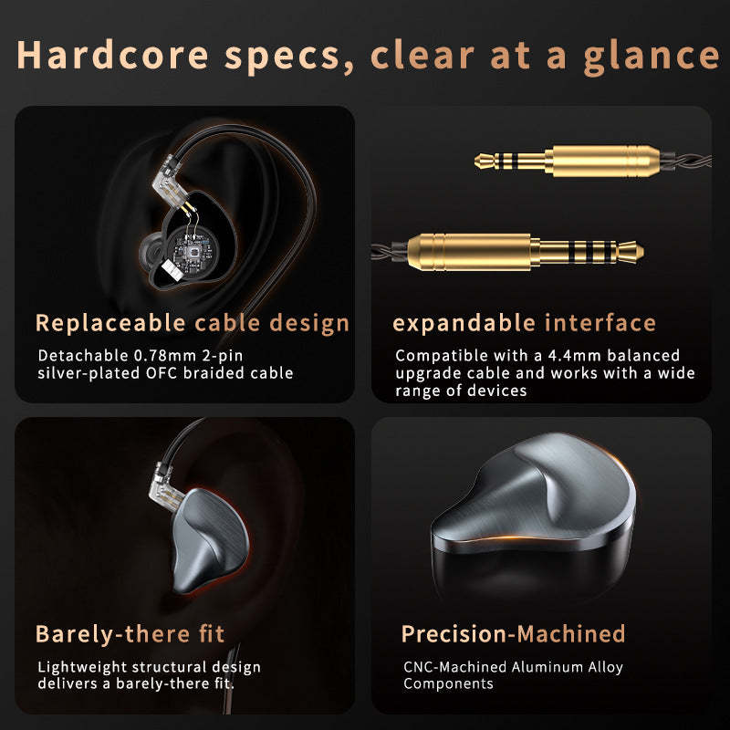 Pro Dual-Driver (1DD+1BA) Wired IEM Earphones – HiFi Audio, 26dB Noise Isolation, Detachable 2-Pin Cable, Ergonomic Fit, Compatible with PC/PS5/Laptops/Tablets/Music Players