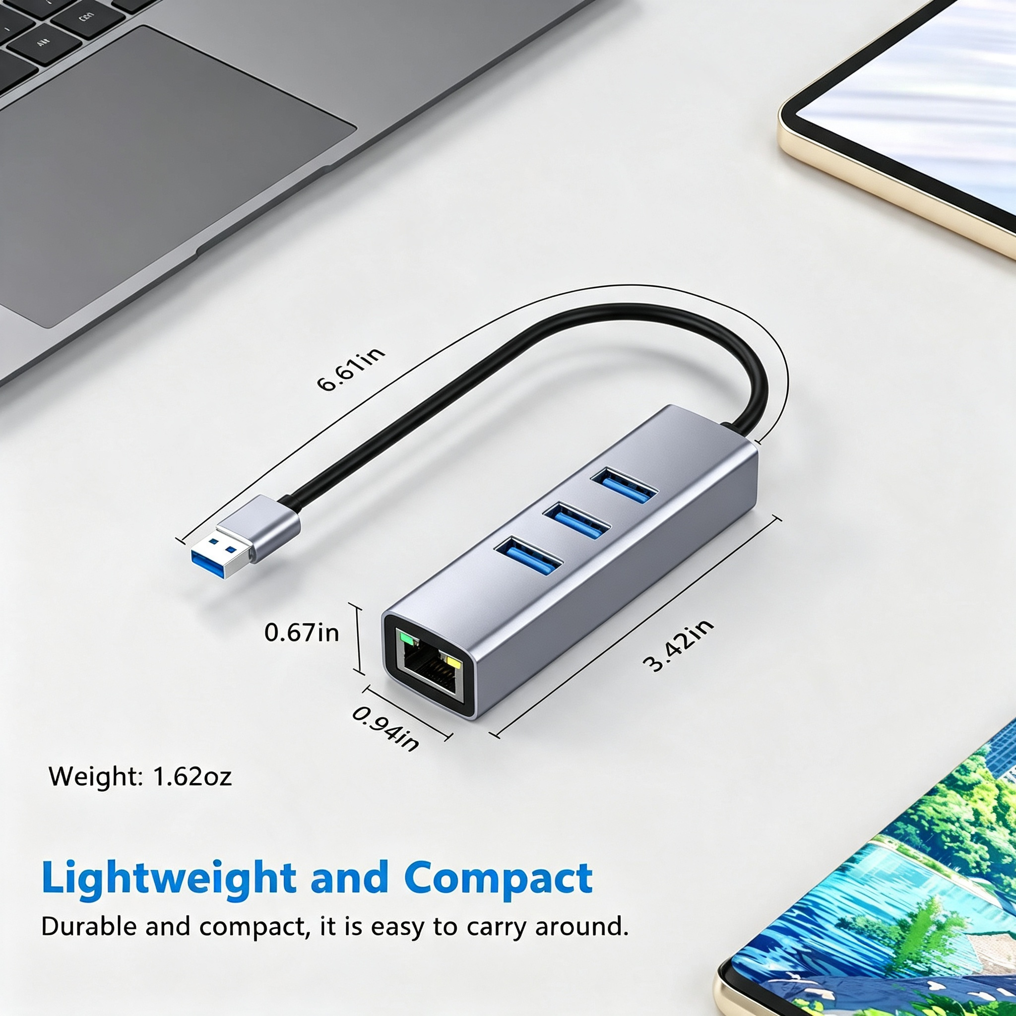 USB 3.0 to Ethernet Adapter,3*USB 3.0 Hub with RJ45 10/100/1000 Gigabit Ethernet Adapter Support Windows 10,8.1,Mac OS, Surface Pro,Linux,Chromebook and More