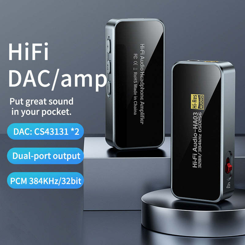 Portable HiFi DAC Headphone Amplifier, USB C DAC Amp Dongle 3.5mm & 4.4mm Balanced Outputs, HiFi 32Bit/384kHz DSD256 Dual CS43131 Audio Decoder Audio Adapter for Phones/PC/Laptops/Tablets-HA03