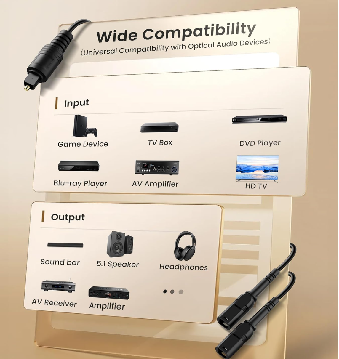 Digital Optical Audio Splitter 1 in 2 Out — For Xbox, PS3, PS4, PS5, DVD, TV Box, Home Theatre Receiver & Sound Bar-（FS-T-066）