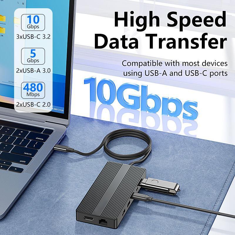 USB C Hub Docking Station Dual Monitor 2*HDMI 4K@60HZ,13 in 1 Laptop Docking Station 2 Monitor with 3*USB C(10Gbps) ,2*USB A(5Ggbps)1*USB-A(480Mbps)，Ethernet(1000M ),PD 100W,SD/TF3.0 for Dell/HP/Lenovo