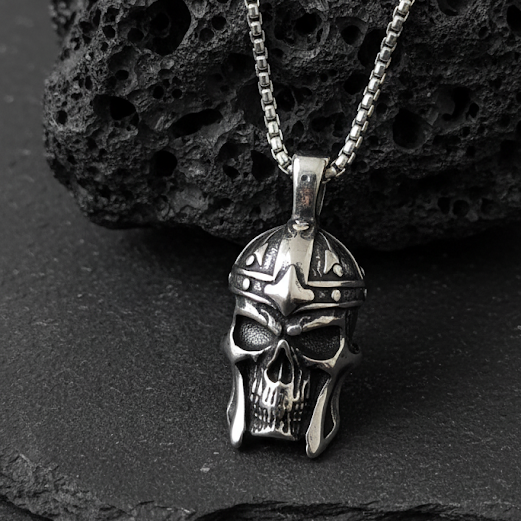 Skull pendant with a helmet 