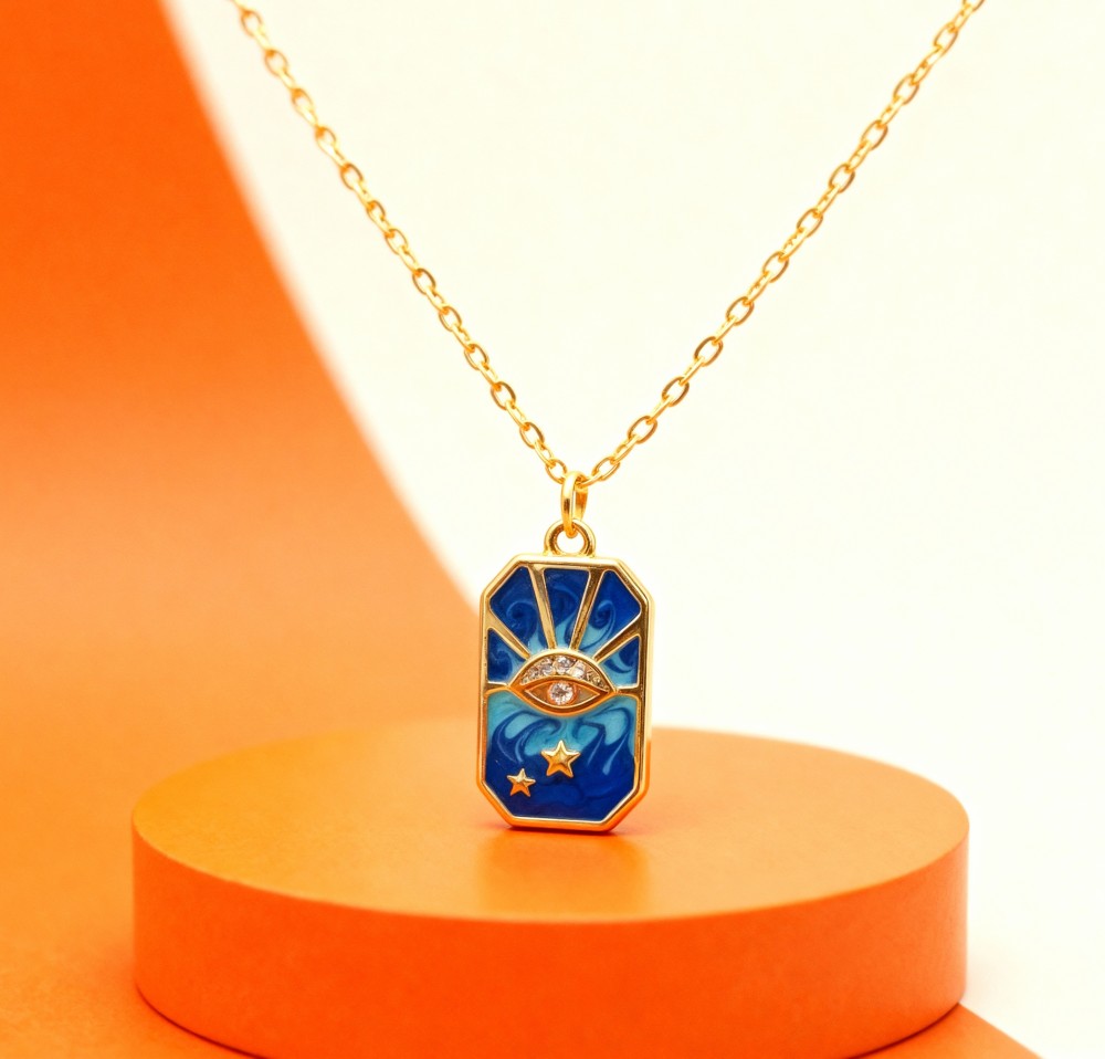 Mystic All-Seeing Eye & Star Enamel Golden Pendant