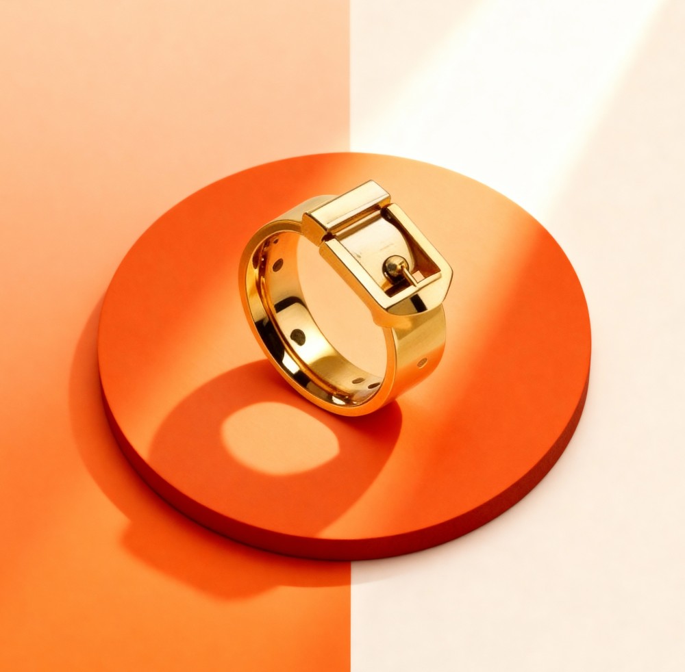 Belt Buckle Inspired Golden Statement Ring
