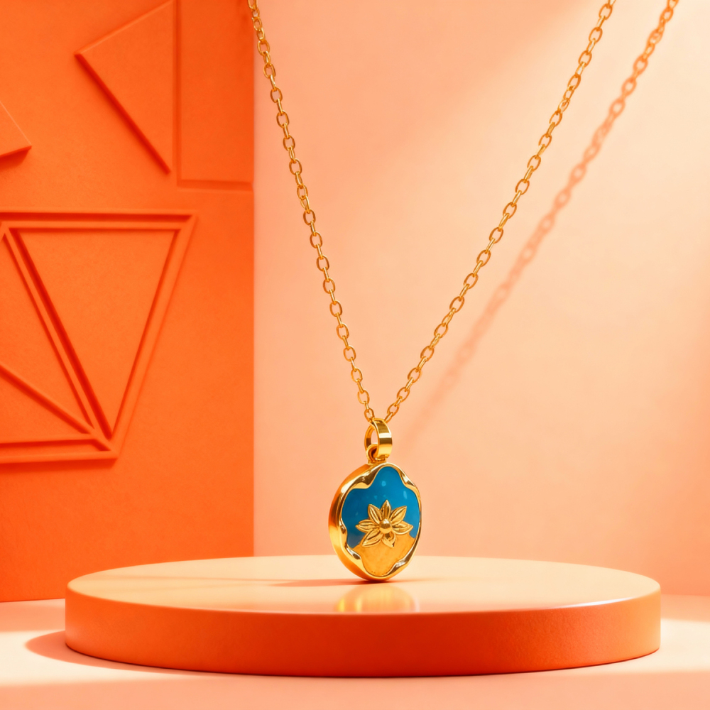 Lotus Flower Enamel Gold Pendant Necklace