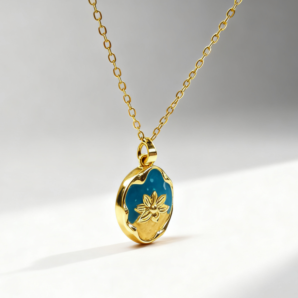 Lotus Flower Enamel Gold Pendant Necklace