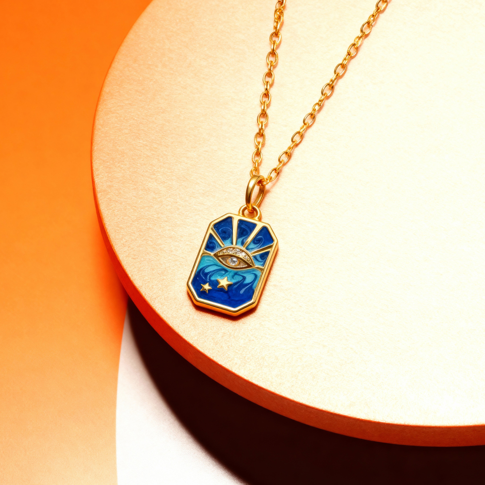 Mystic All-Seeing Eye & Star Enamel Golden Pendant