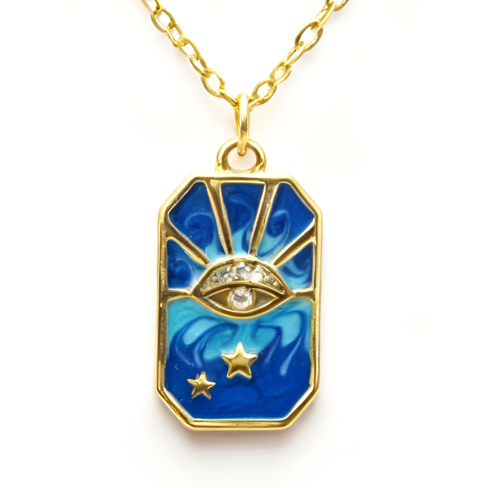Mystic All-Seeing Eye & Star Enamel Golden Pendant
