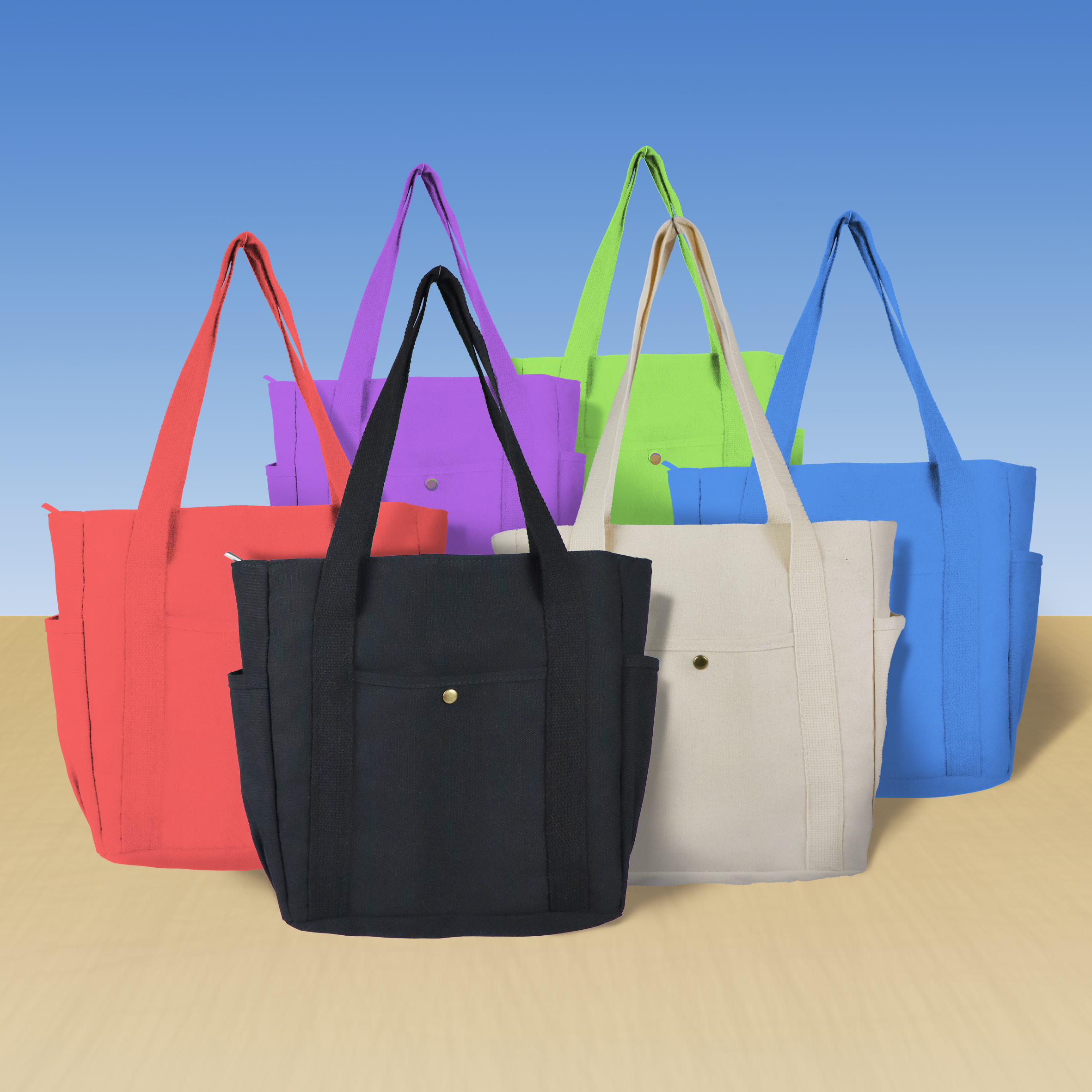 Canvas bags in various colors and styles