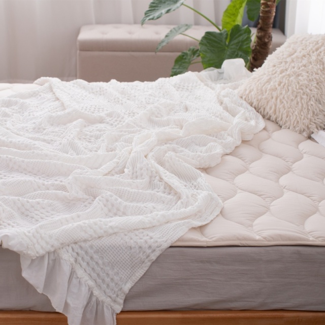 대나무섬유-면 혼방｜와플 담요 프릴 마감