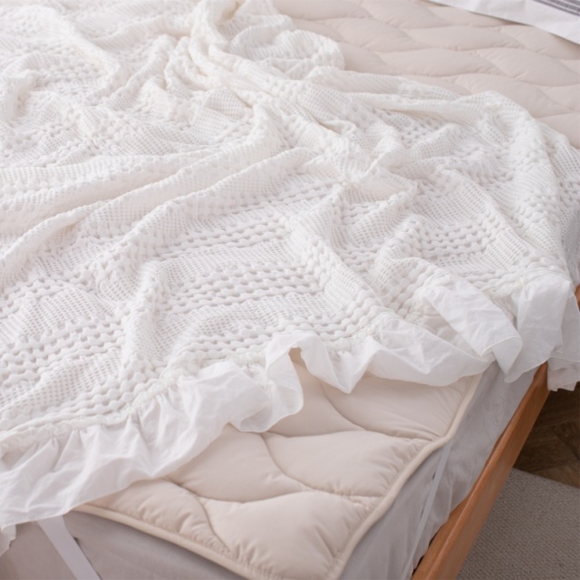 대나무섬유-면 혼방｜와플 담요 프릴 마감