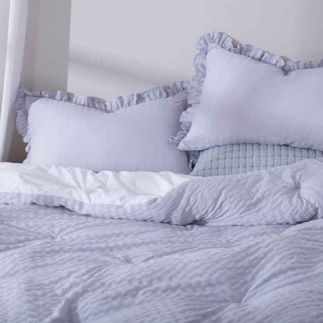 러플 장식 와이드 스트라이프 시어서커 목화 이불