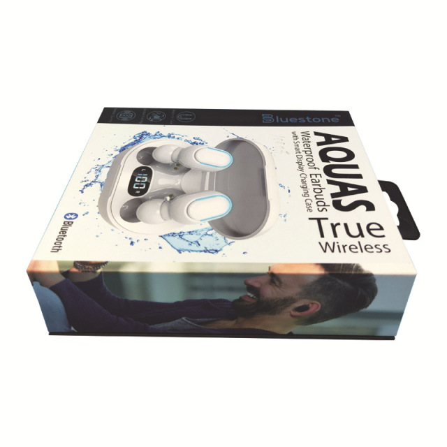 Bluetooth headset packaging box 1200g cardboard 157 double copper aircraft hanging hole blister flip headset box custom made