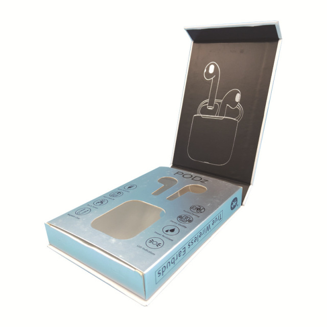 Bluetooth headset packaging box 1200g cardboard 157 double copper aircraft hanging hole blister flip headset box custom made