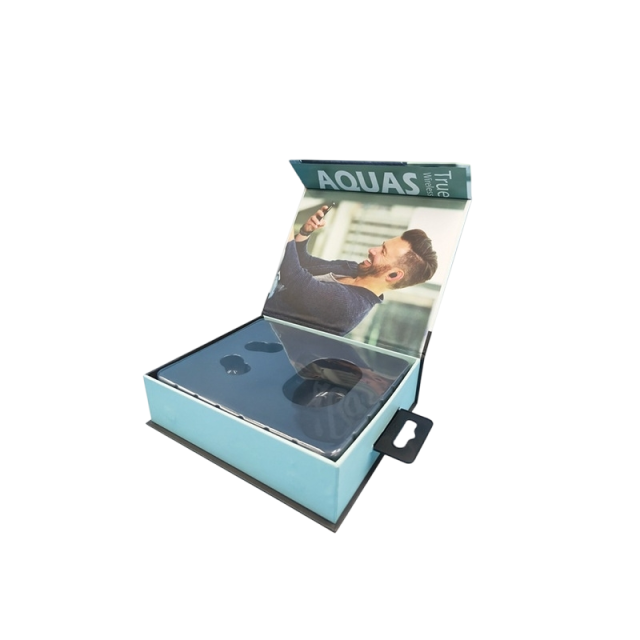 Bluetooth headset packaging box 1200g cardboard 157 double copper aircraft hanging hole blister flip headset box custom made