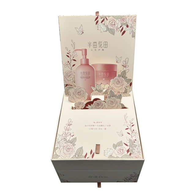 Custom Print 2-Tier Rigid Cardboard Box Two-Layer Flip-Top Gift Packaging Boxes Flip Lid Magnetic Double Layer Drawer Paper Box