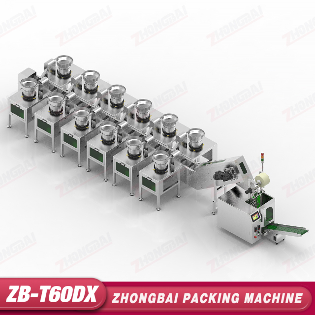 Máquina Contadora y Envasadora con X Alimentadores de Tazón y Transportador Elevador de Cangilones