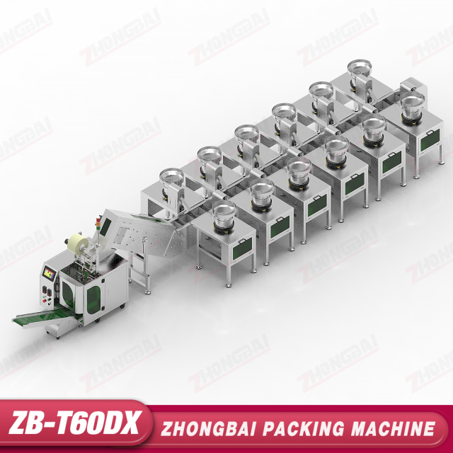 Máquina Contadora y Envasadora con X Alimentadores de Tazón y Transportador Elevador de Cangilones