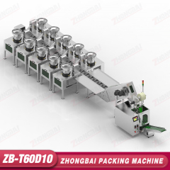 Máquina Contadora y Envasadora con Diez Alimentadores de Tazón y Transportador Elevador de Cangilones