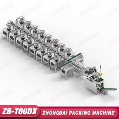 Máquina Contadora y Envasadora con X Alimentadores de Tazón y Transportador Elevador de Cangilones