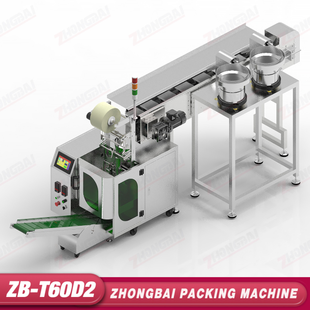Máquina Contadora y Envasadora con Dos Alimentadores de Tazón y Transportador Horizontal de Cangilones