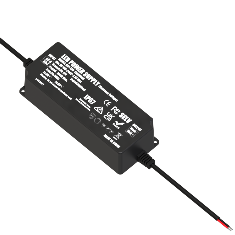 12V 8A 96W IP67 Power Supply with Fixed Cable and Strain Relief